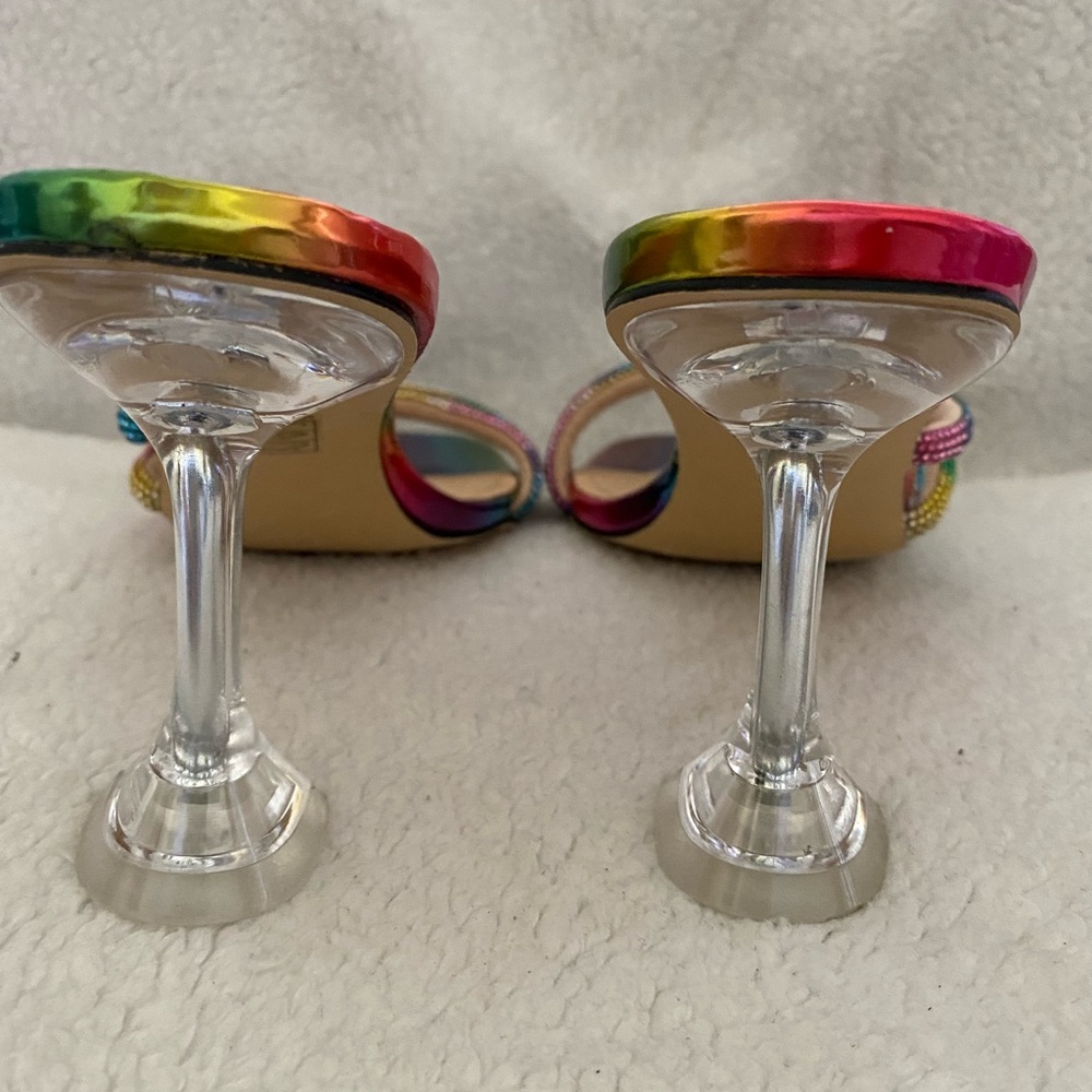 Colorblock Rhinestone Decor Pyramid Heeled Mules Size 10 - Picture 4 of 12